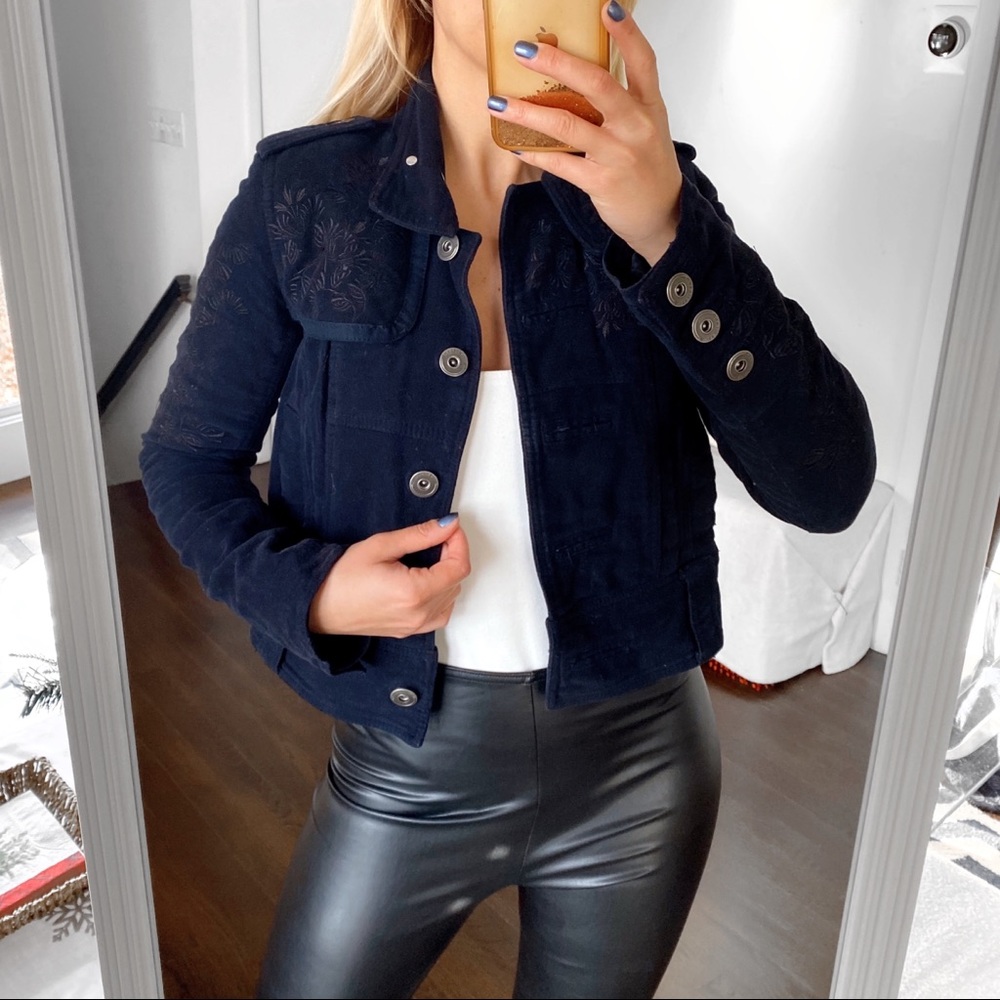 🌌 RIVER ISLAND MIDNIGHT EMBROIDERED CROPPED CHUNKY COTTON JACKET!